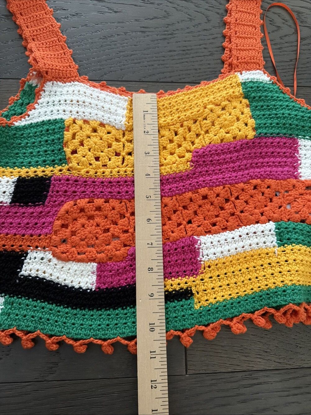 Zara Crochet Crop Top Womens Small Colorblock Boho Summer Festival Beachy - Picture 6 of 8